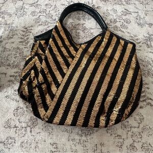 Women’s Chic Black and Gold Sequins Striped Shoulder Bag